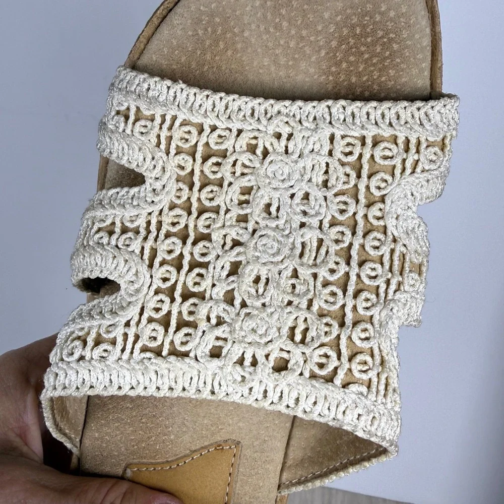 Wedge Sandals Sbicca Womens 10 Cream Crochet Knit Boho Platform Slides